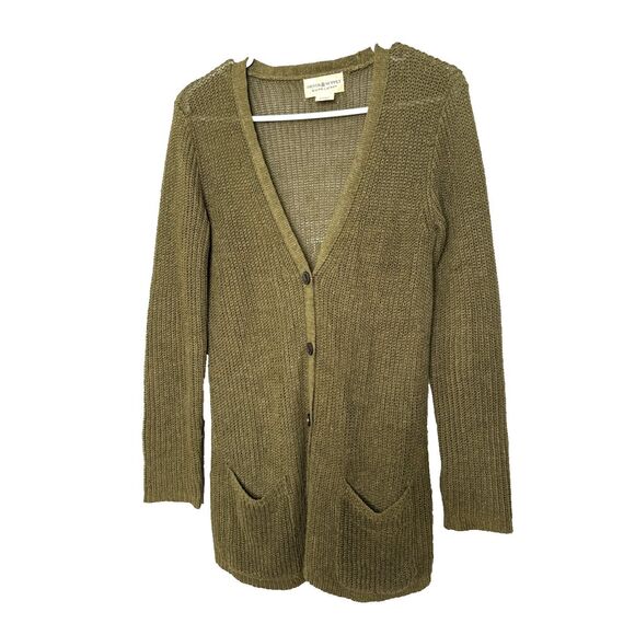Denim & Supply Ralph Lauren Cardigan Sweater Womens Olive Green Linen Blend Knit - Picture 1 of 7